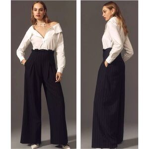 Anthropologie Maeve Corseted Wide Leg Long Sleeve Off the Shoulder Jumpsuit NEW